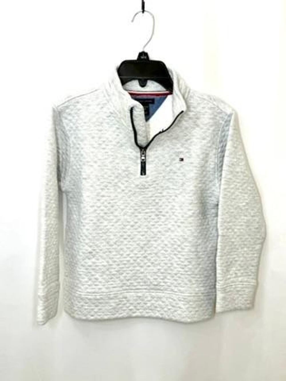 Tommy Hilfiger Boys Quilted 1/4 Zip Pullover Sweater Gray Size S 8 Cotton Blend